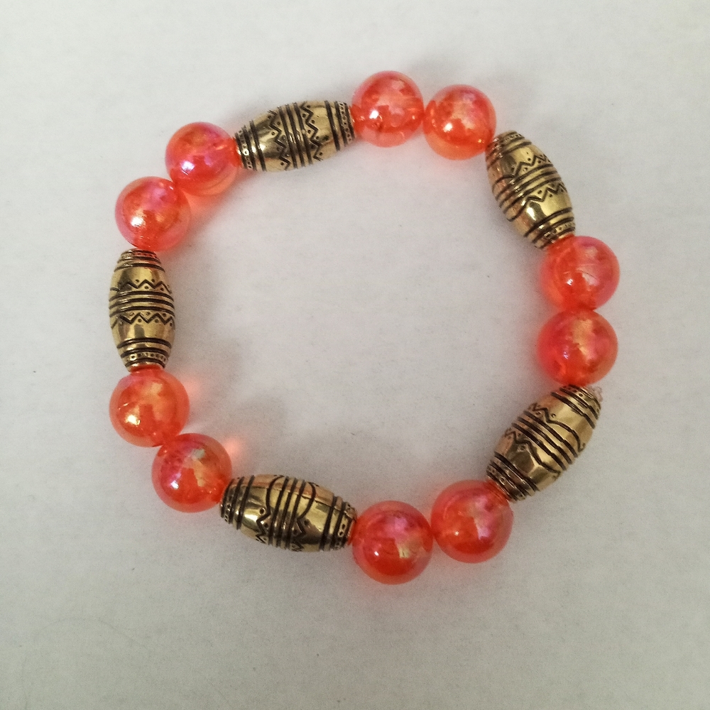 New Red and gold filigree beaded statement bracelet